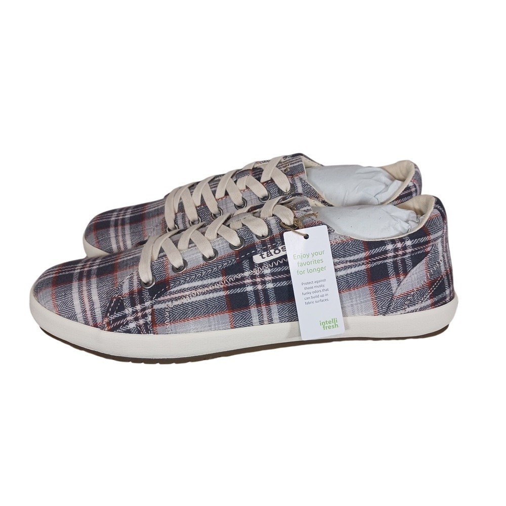 Taos Star Gray Plaid Canvas Sneakers Women's 9 Arch Support Comfort Shoes